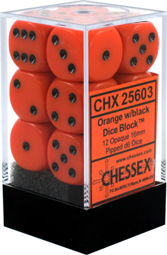 Chessex Dice: Opaque Orange/Black 12D6