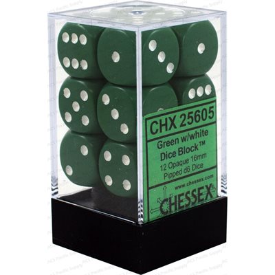 Chessex Dice: Opaque Green/White 12D6