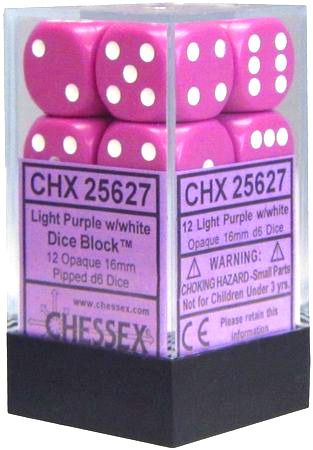 Chessex Dice: Opaque Light Purple/White 12D6