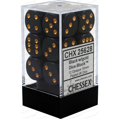 Chessex Dice: Opaque Black/Gold 12D6