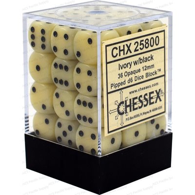 Chessex Dice: Opaque Ivory / Black 36D6