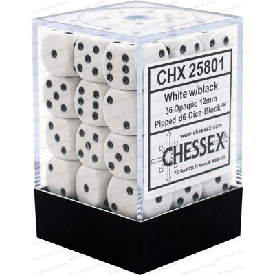 Chessex Dice: Opaque White/Black 36D6