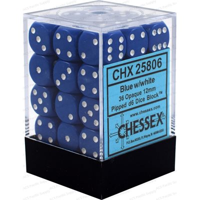 Chessex Dice: Opaque Blue/White 36D6