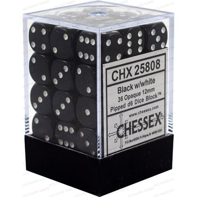 Chessex Dice: Opaque Black/White 36D6