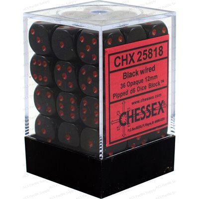 Chessex Dice: Opaque Black/Red 36D6