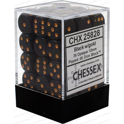 Chessex Dice: Opaque Black/Gold 36D6