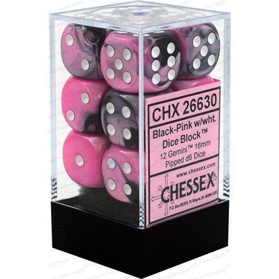 Chessex Dice: Gemini Black-Pink/White 12D6