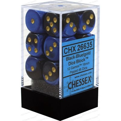 Chessex Dice: Gemini Black-Blue/Gold 12D6