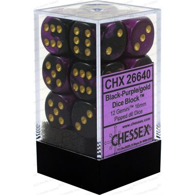 Chessex Dice: Gemini Black-Purple/Gold 12D6