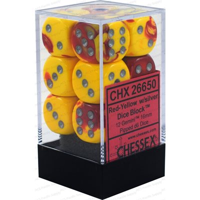 Chessex Dice: Gemini Red-Yellow/Silver 12D6
