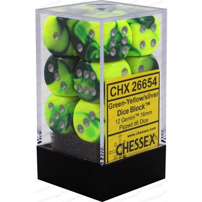 Chessex Dice: Gemini Green-Yellow/Silver 12D6