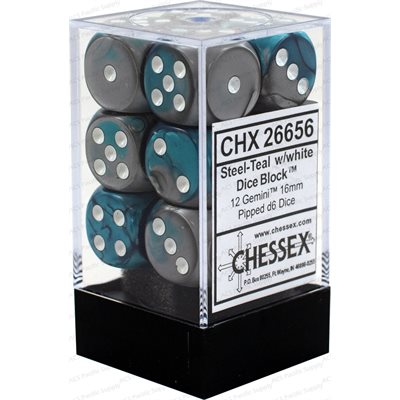 Chessex Dice: Gemini Steel-Teal/White 12D6