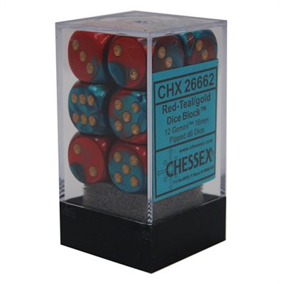 Chessex Dice: Gemini Red-Teal/Gold 12D6