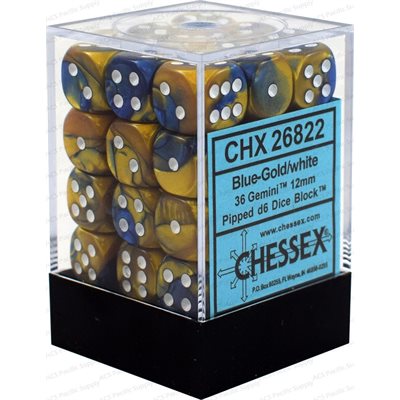 Chessex Dice: Gemini Blue-Gold/White 36D6