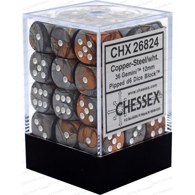 Chessex Dice: Gemini Copper-Steel/White 36D6