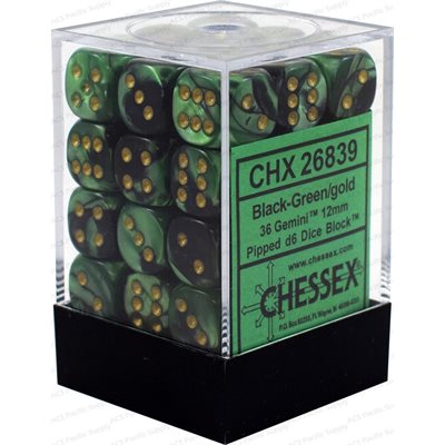 Chessex Dice: Gemini Black-Green/Gold 36D6