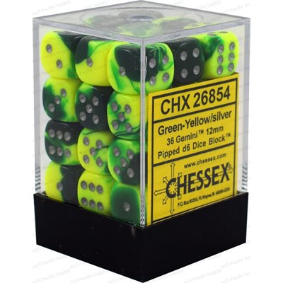 Chessex Dice: Gemini Green-Yellow/Silver 36D6