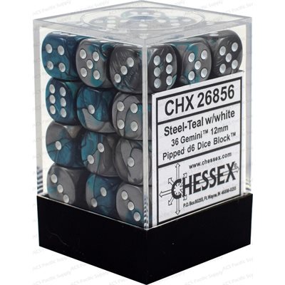 Chessex Dice: Gemini Steel-Teal/White 36D6