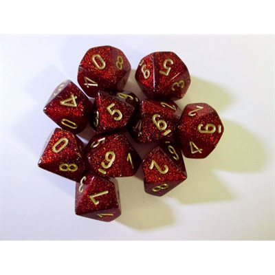 Chessex Dice: Glitter Ruby Red / Gold 10D10