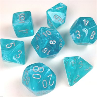 Chessex Dice: Cirrus Aqua/Silver Polyhedral 7-die Set