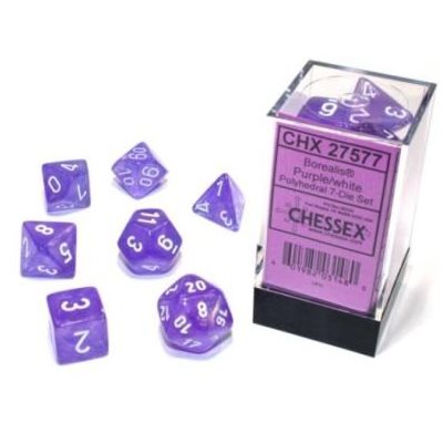 Chessex Dice: Borealis Purple/White Polyhedral 7-die Set