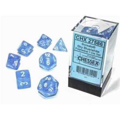 Chessex Dice: Borealis Sky Blue/White Polyhedral 7-die Set