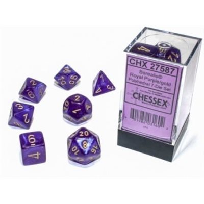 Chessex Dice: Borealis Royal Purple/Gold Polyhedral 7-die Set