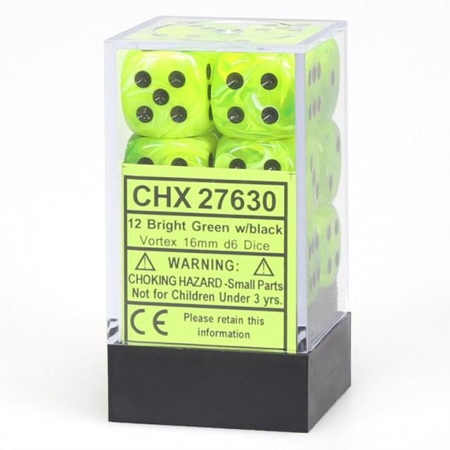 Chessex Dice: Vortex Bright Green/Black 12D6