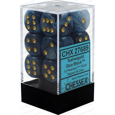 Chessex Dice: Phantom Teal/Gold 12D6