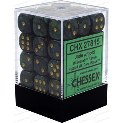 Chessex Dice: Scarab Jade/Gold 36D6