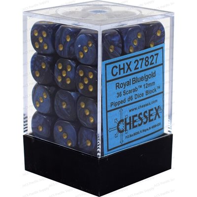 Chessex Dice: Scarab Royal Blue/Gold 36D6