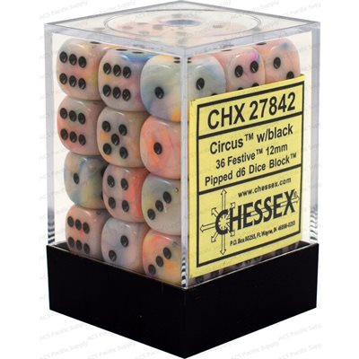 Chessex Dice: Festive Circus/Black 36D6