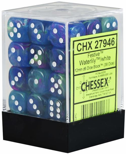 Chessex Dice: Festive Waterlily/White 36D6