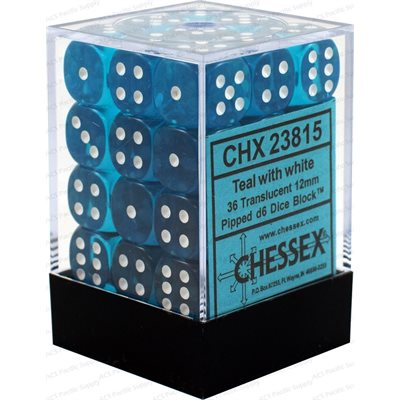 Chessex Dice: Translucent Teal/White 36D6