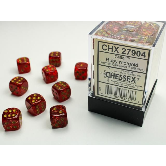 Chessex Dice: Glitter Ruby Red/Gold 36D6