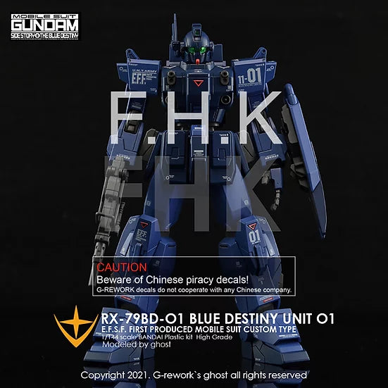 [HG] RX-79 BD-01 Blue Destiny 01 Decal