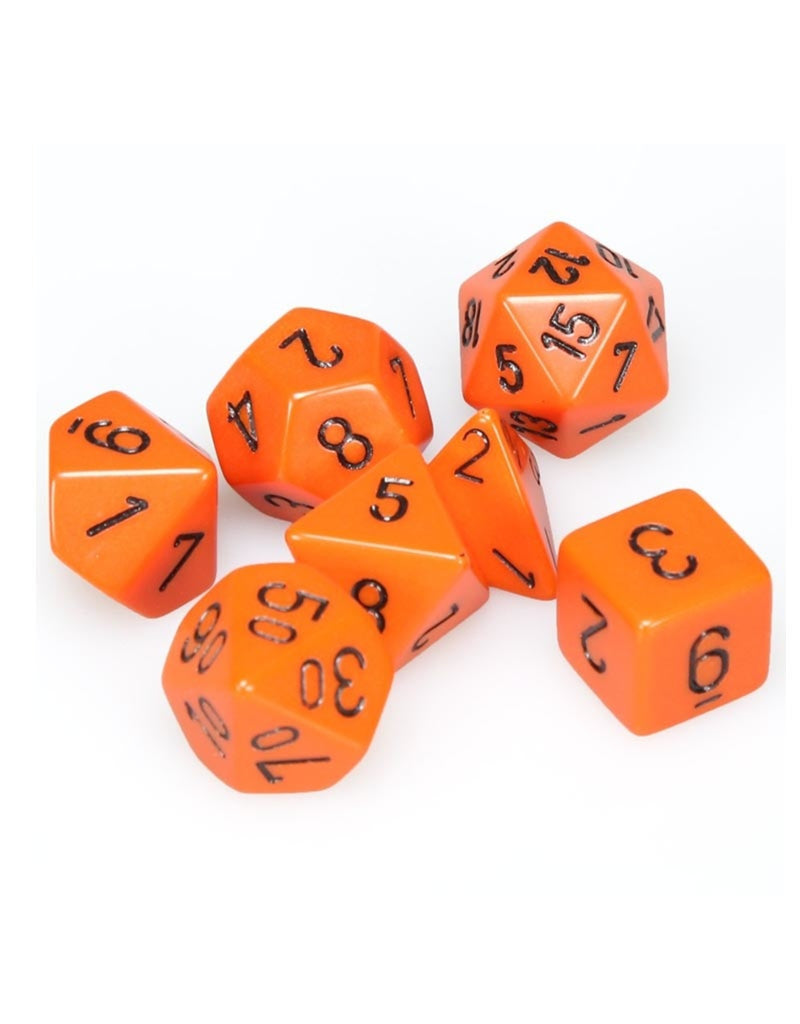 Chessex Dice: Opaque Orange/Black Polyhedral 7-die Set