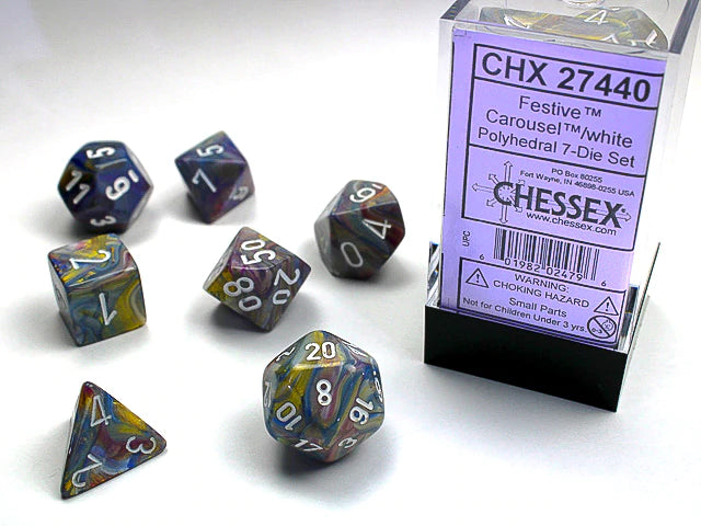 Chessex Dice: Festive Carousel/White Polyhedral 7-die Set