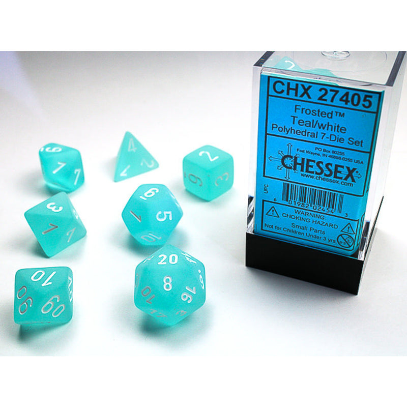 Chessex Dice: Frosted Teal/White Polyhedral 7-die Set