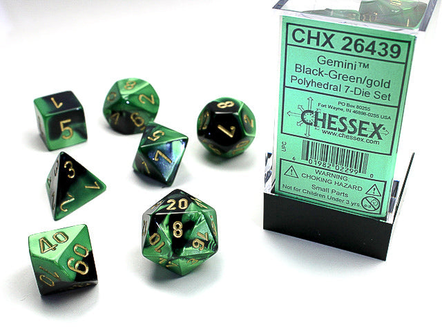 Chessex Dice: Gemini Black-Green/Gold Polyhedral 7-die Set