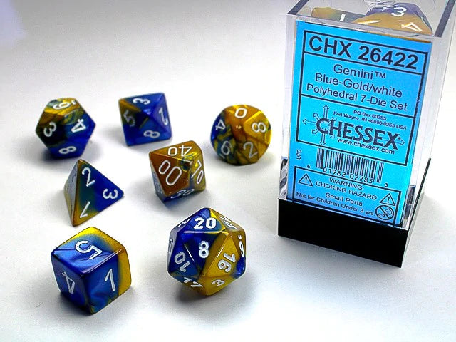 Chessex Dice: Gemini Blue-Gold/White Polyhedral 7-die Set