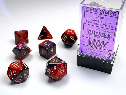 Chessex Dice: Gemini Purple-Red/Gold Polyhedral 7-die Set