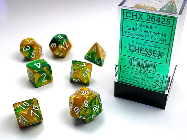 Chessex Dice: Gemini Gold-Green/White Polyhedral 7-die Set
