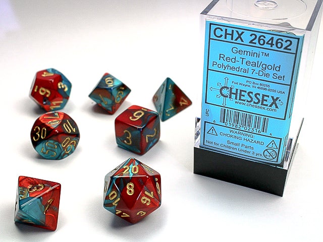 Chessex Dice: Gemini Red-Teal/Gold Polyhedral 7-die Set