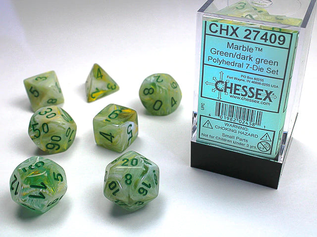 Chessex Dice: Marble Green/Dark Green Polyhedral 7-die Set