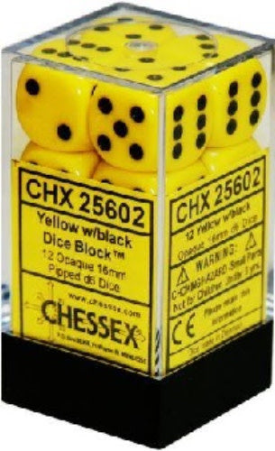 Chessex Dice: Opaque Yellow/Black 12D6