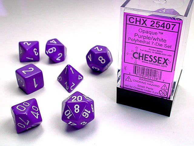 Chessex Dice: Opaque Purple/White Polyhedral 7-die Set