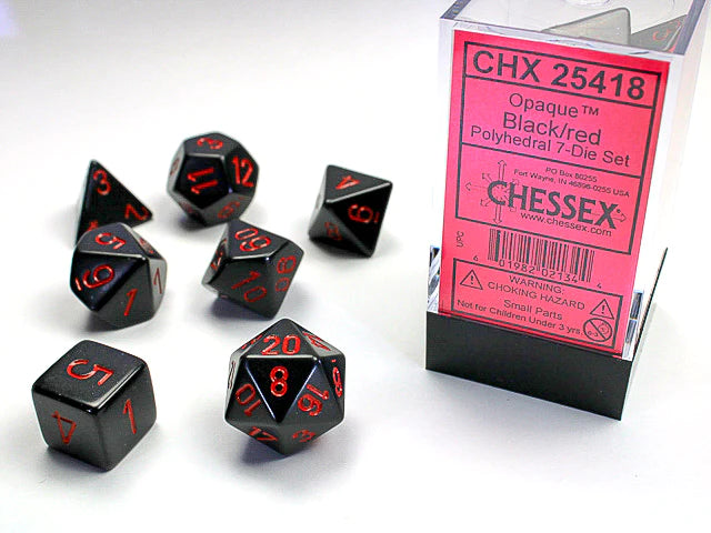 Chessex Dice: Opaque Black/Red Polyhedral 7-die Set