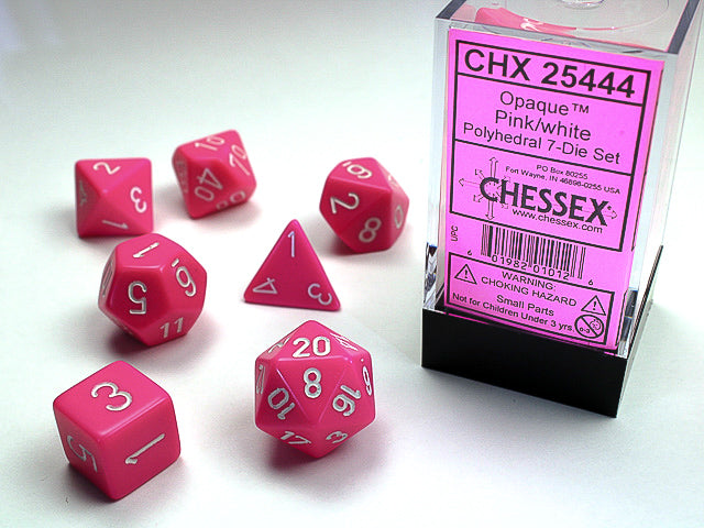 Chessex Dice: Opaque Pink/White Polyhedral 7-die Set