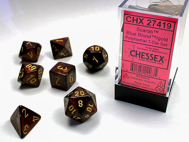 Chessex Dice: Scarab Blue Blood/Gold Polyhedral 7-die Set